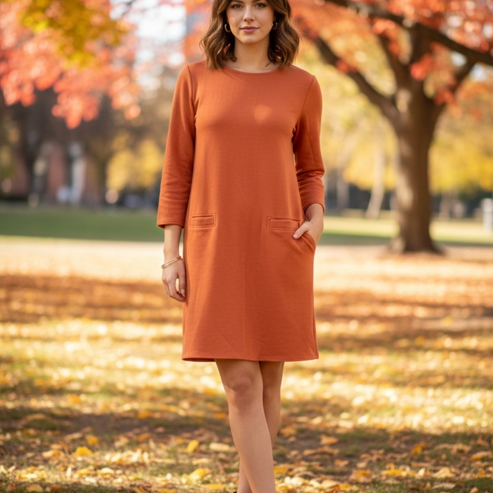 Chic Long Sleeve Rust Dress